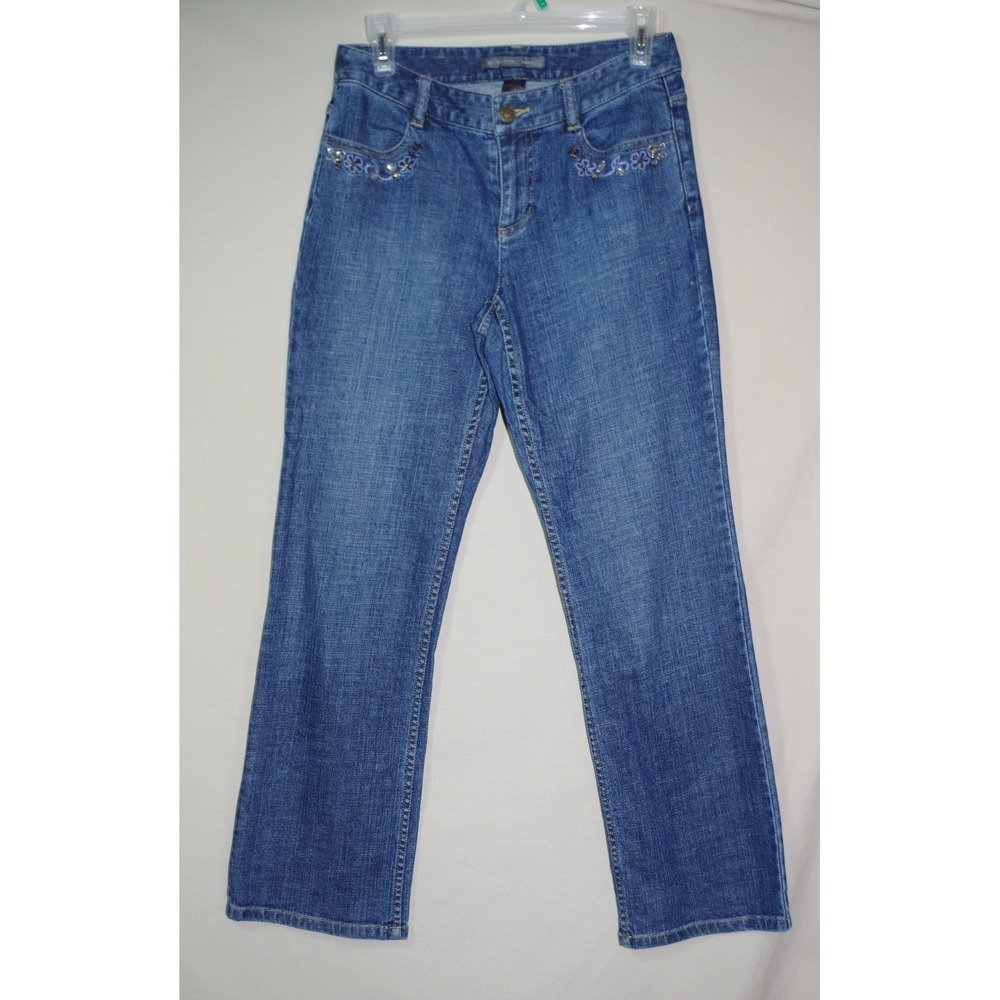 Liz Claiborne Women's Size 4P Petite Blue Embroidered Sequin Bootcut Jeans
